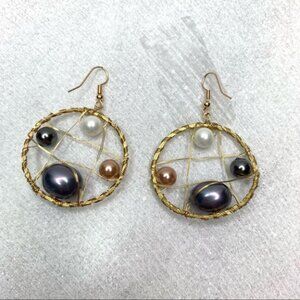 Women's fashion hoop Gold-Tone pearl earrings